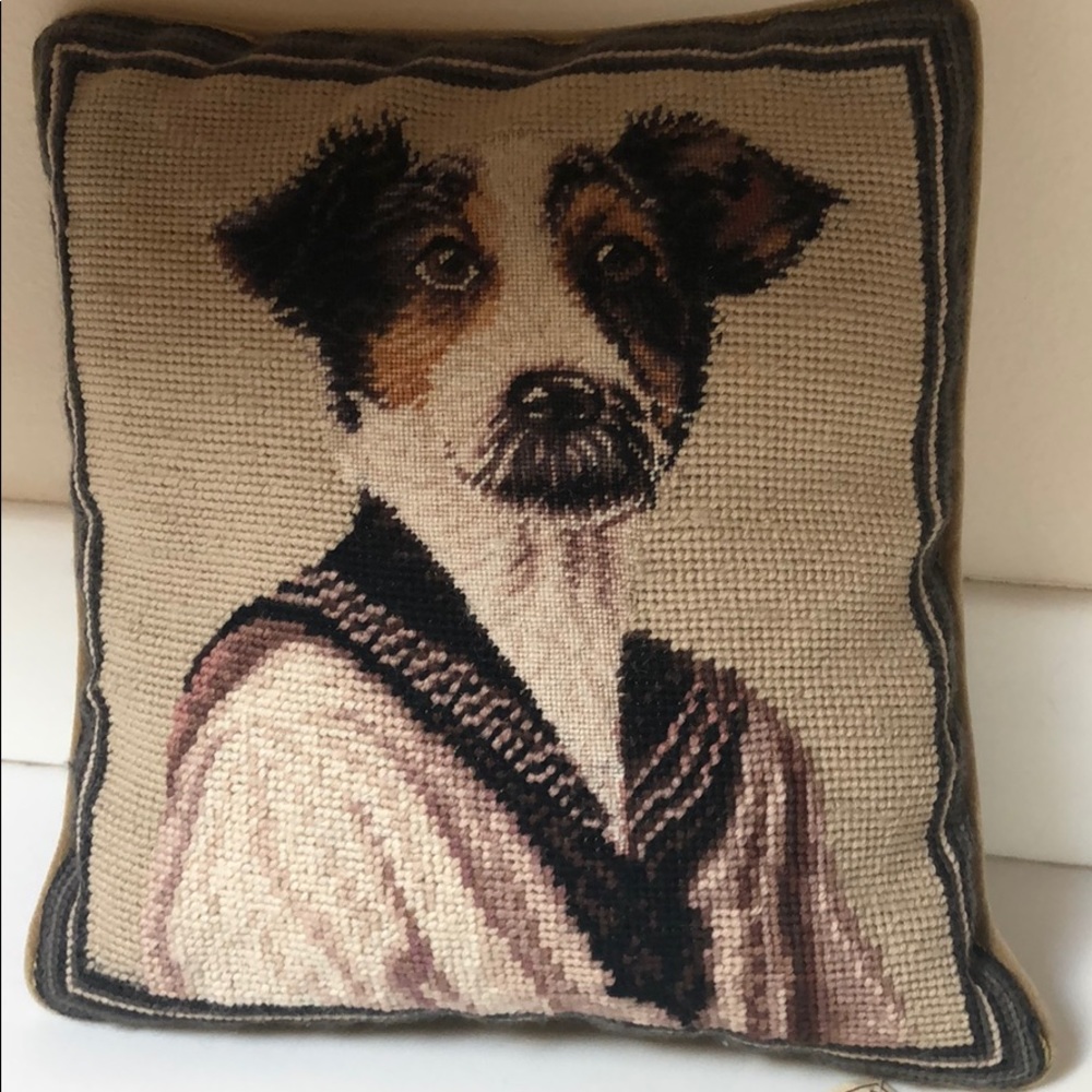 NWT GORGEOUS Jack Russell needlepoint pillow ITALY